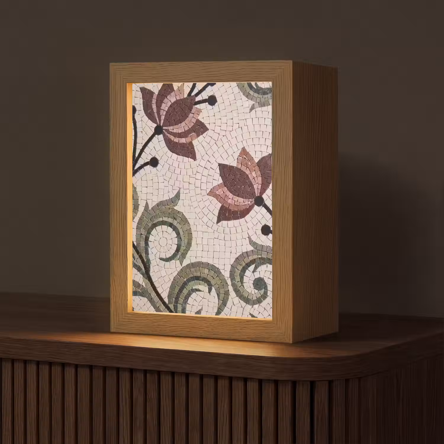 Bloemen - Mozaïek - Patroon - Abstract - Groen Light Box met kabel (Tafellamp) klein -z3d_website