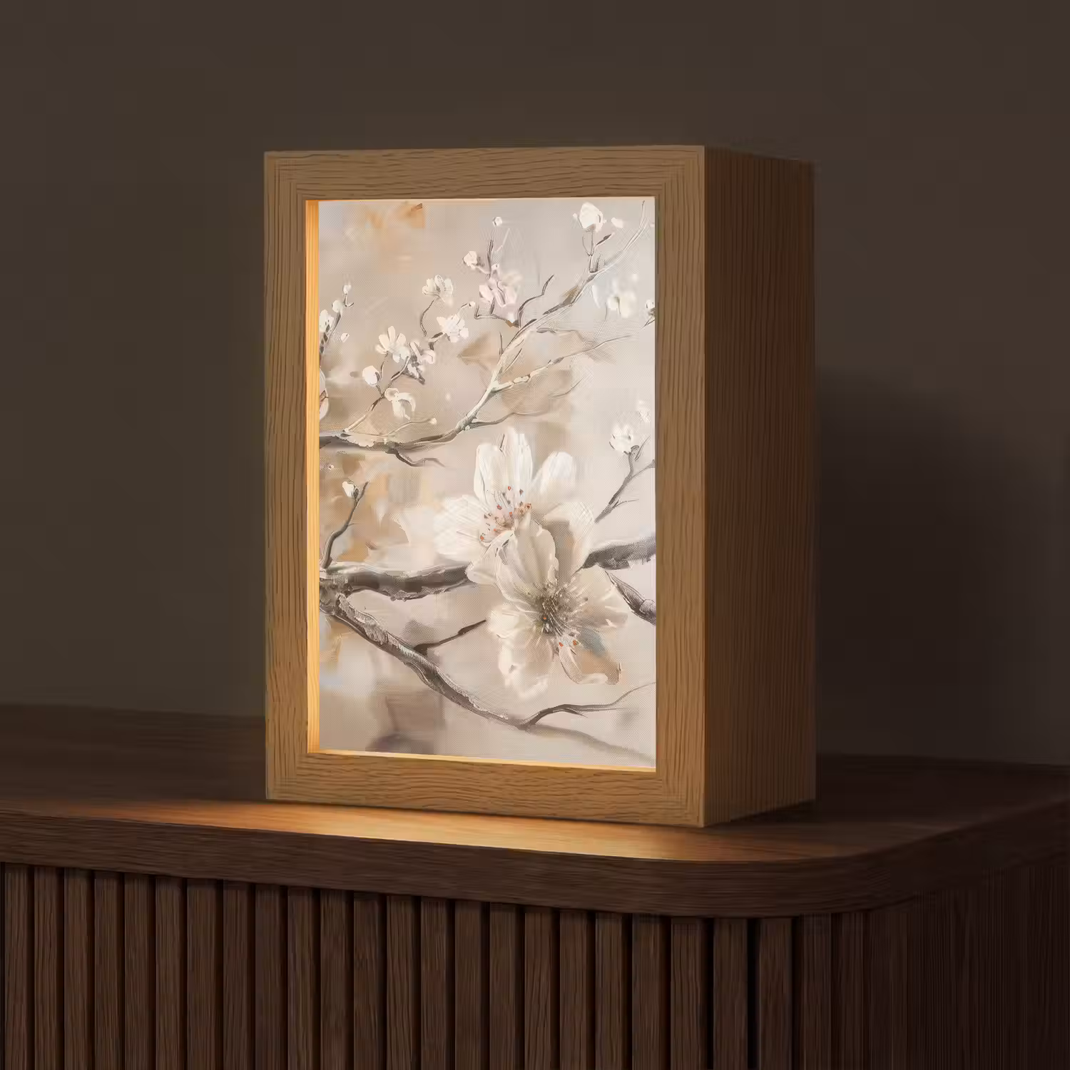 Bloemen - Natuur - Wit - Bloesem - Abstract Light Box met kabel (Tafellamp) klein -z3d_website