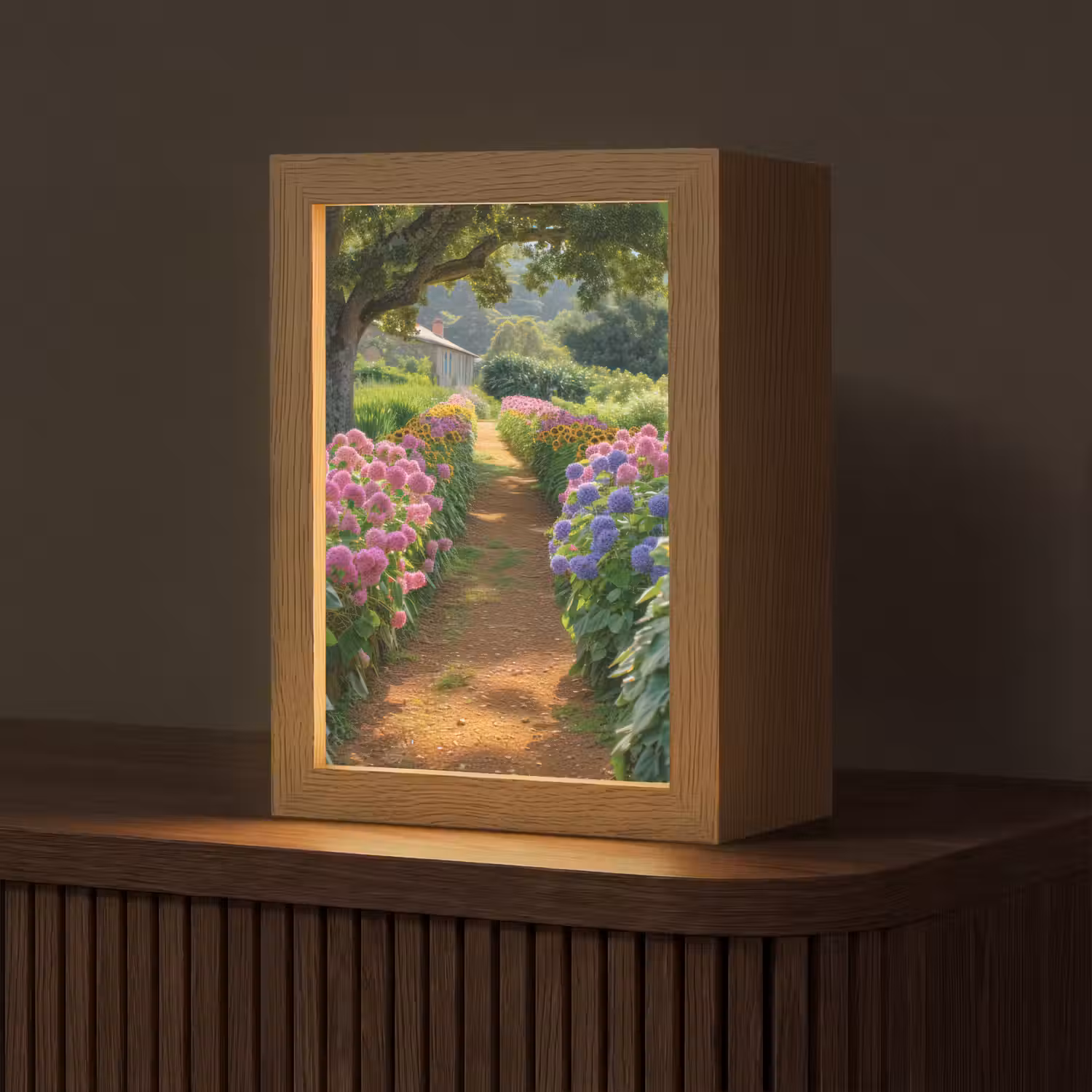Bloemen - Pad - Zonnebloemen - Tuin - Hortensia Light Box met kabel (Tafellamp) klein -z3d_website