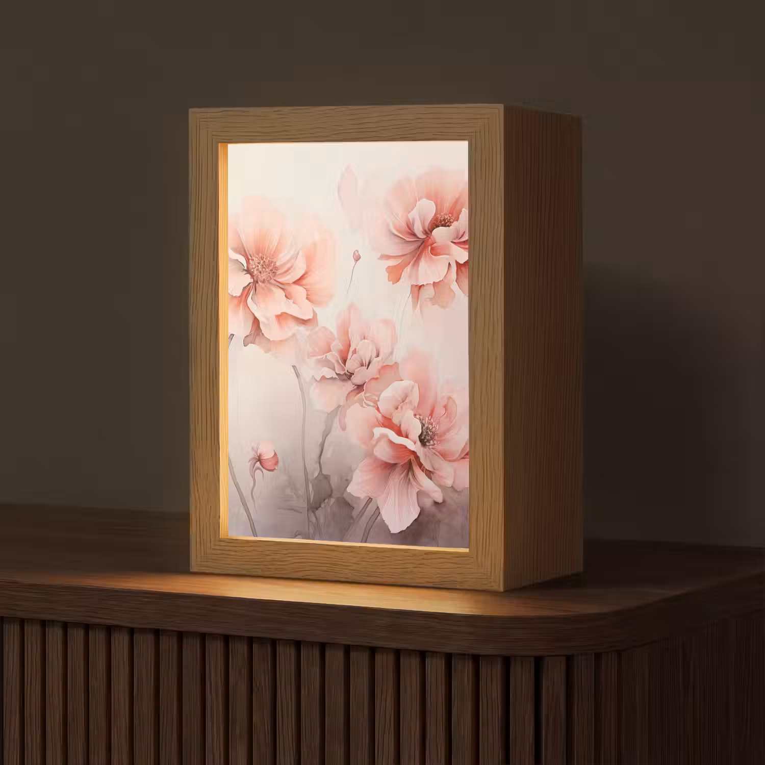 Bloemen - Roze - Kunst - Abstract - Aquarel Light Box met kabel (Tafellamp) klein -z3d_website