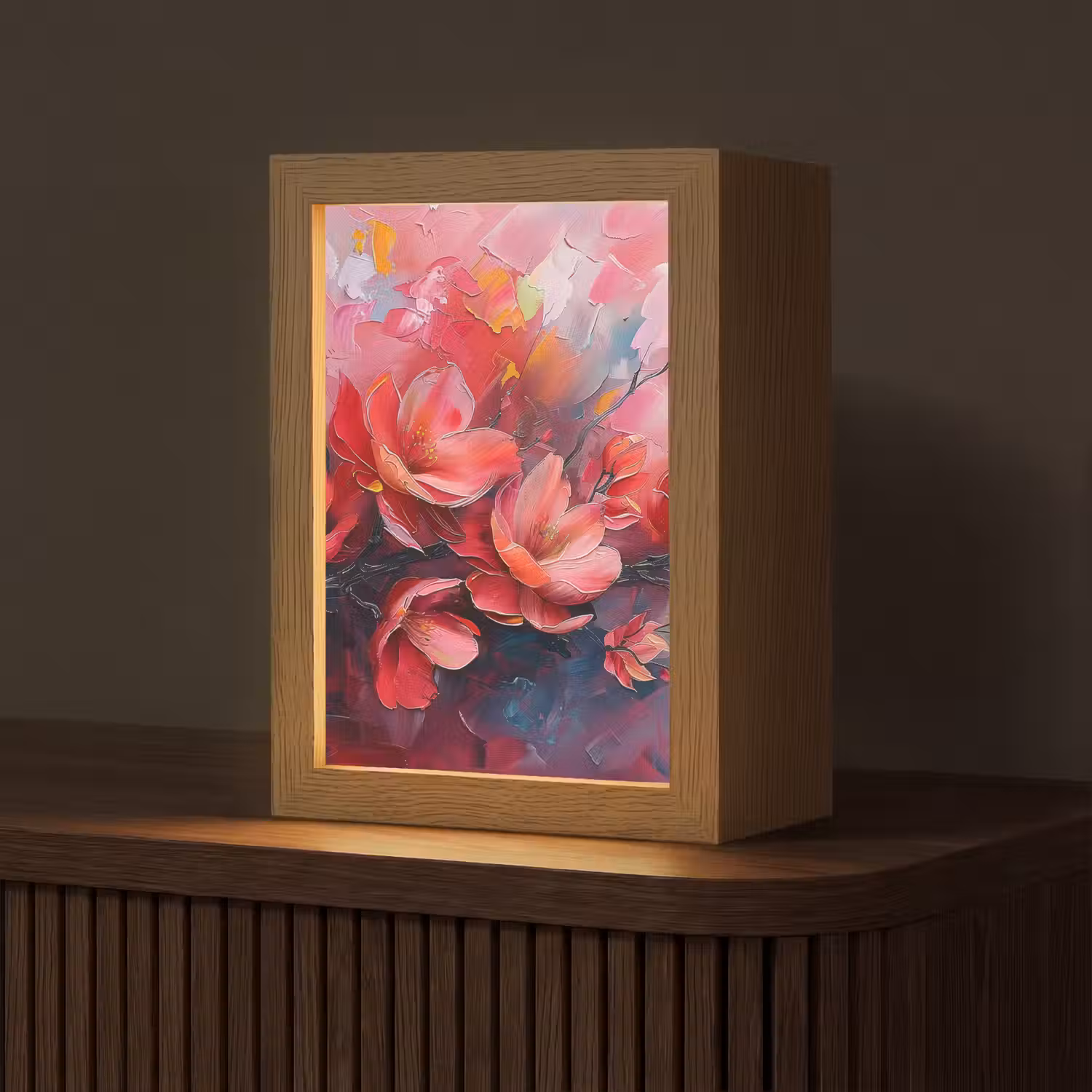 Bloemen - Roze - Natuur- Kunst - Abstract Light Box met kabel (Tafellamp) klein -z3d_website