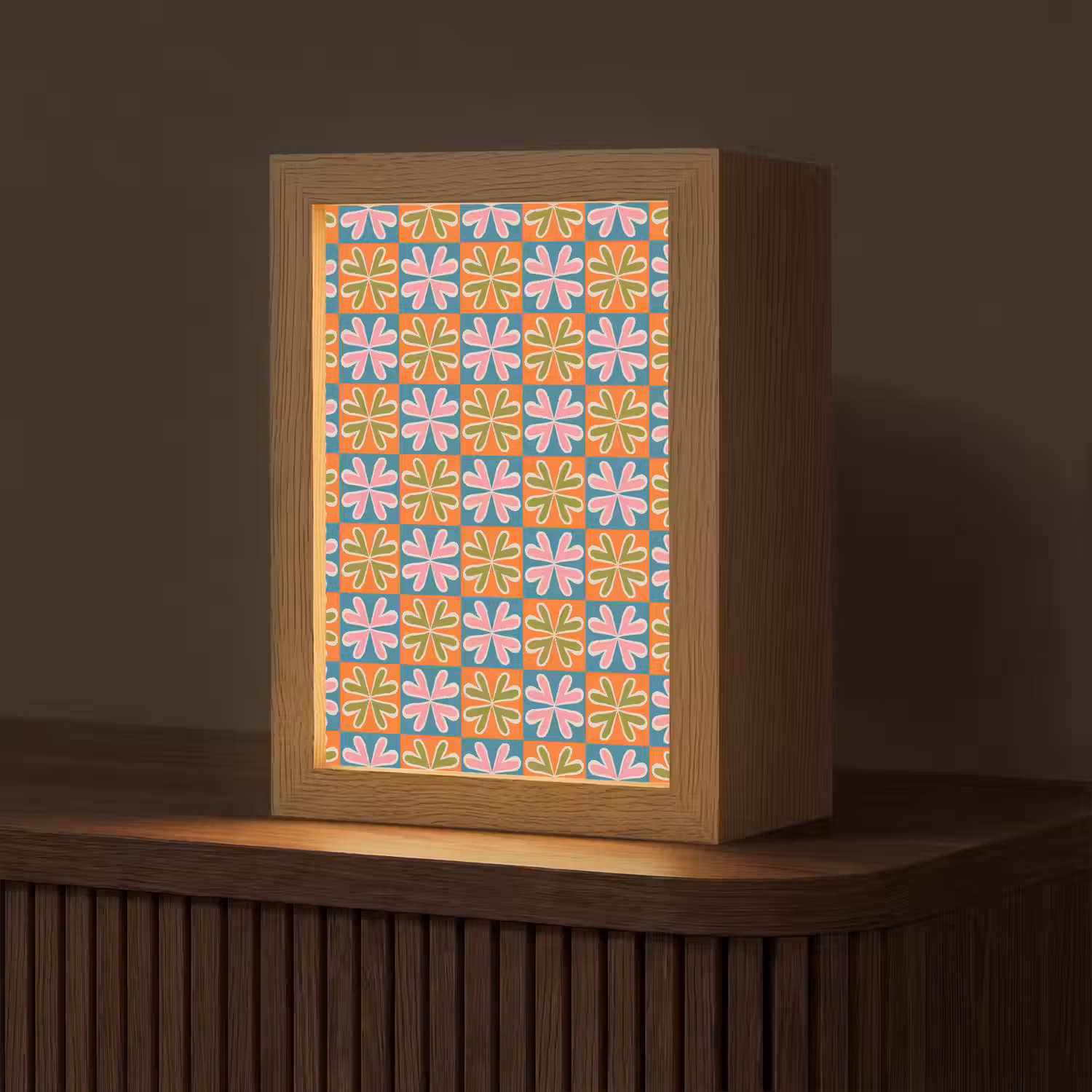 Bloemen - Retro - Patroon - Kleurrijk Light Box met kabel (Tafellamp) klein 925 -z3d_website