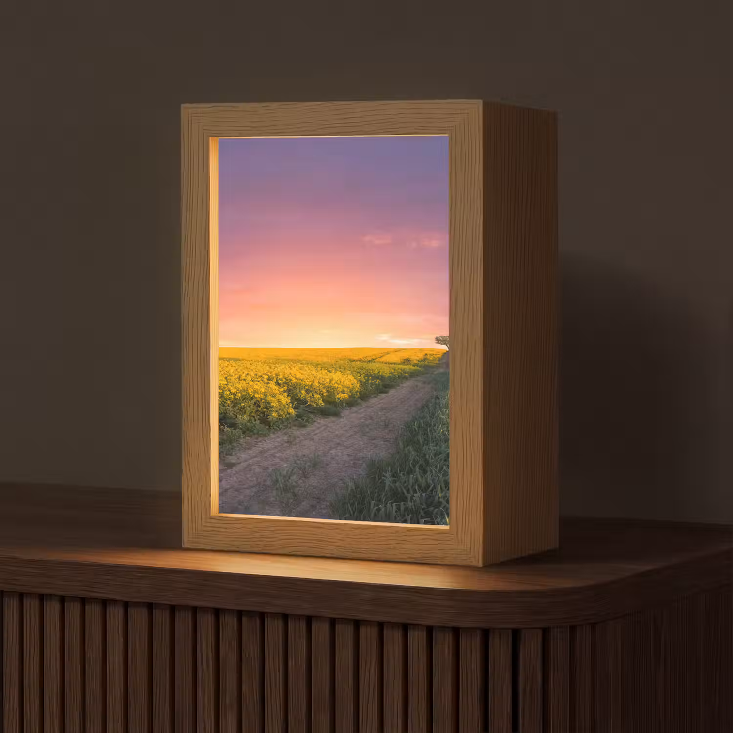 Bloemen - Weg - Lucht - Geel - Paars - Zonsondergang - Natuur Light Box met kabel (Tafellamp) klein -z3d_website