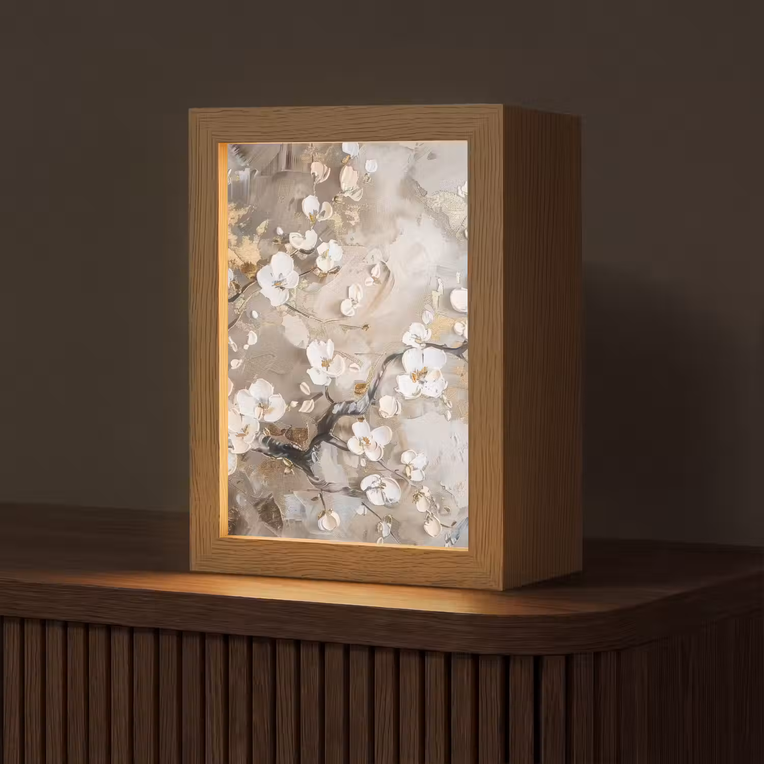 Bloemen - Wit - Goud - Beige - Luxe Light Box met kabel (Tafellamp) klein -z3d_website