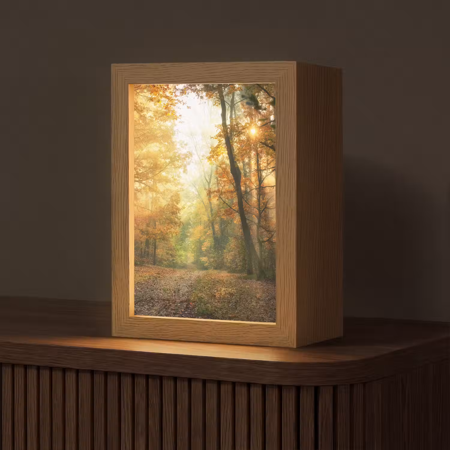 Bos - Herfst - Zon - Landschap - Natuur - Bomen - Bladeren Light Box met kabel (Tafellamp) klein -z3d_website