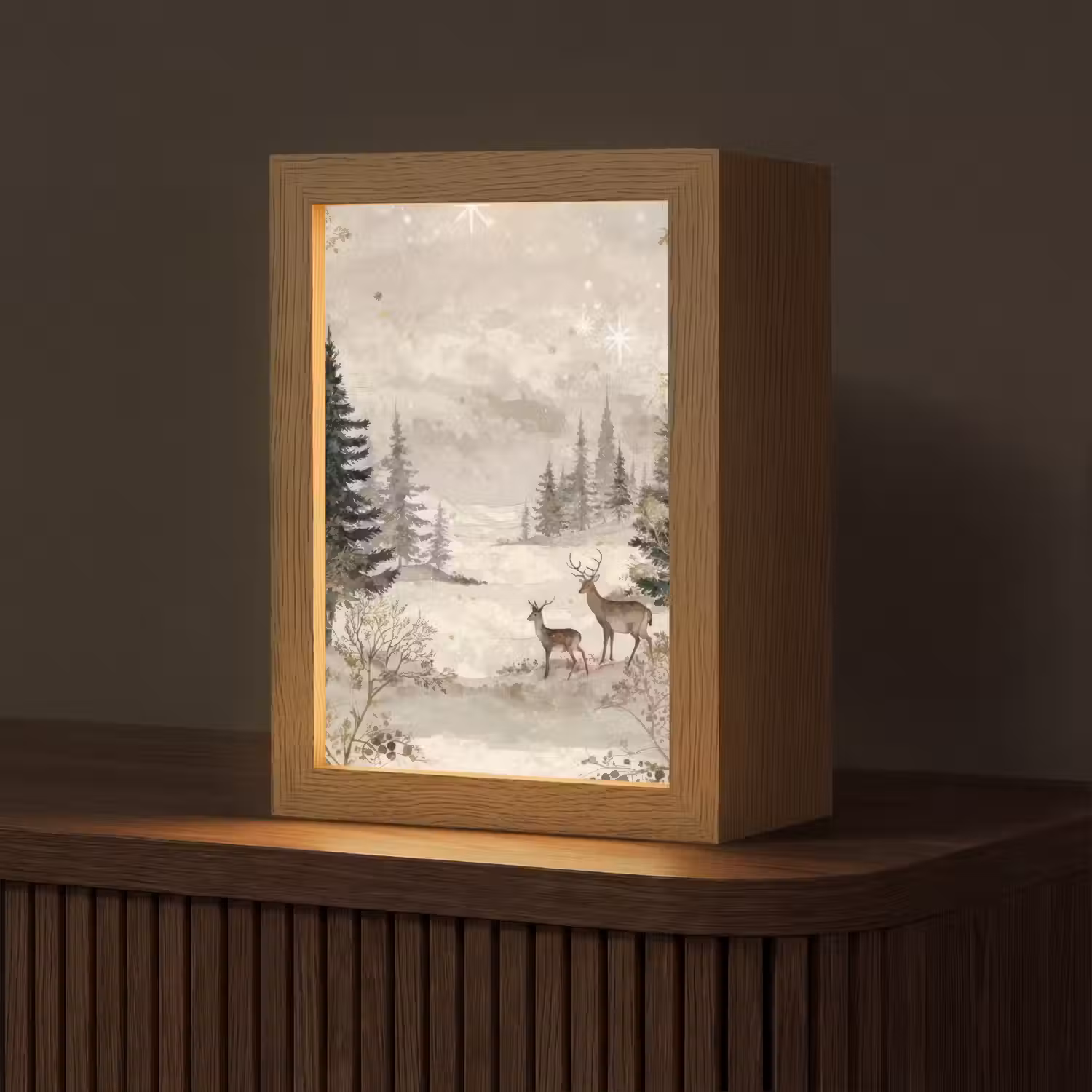 Bos - Herten - Winter - Sneeuw Light Box met kabel (Tafellamp) klein -z3d_website