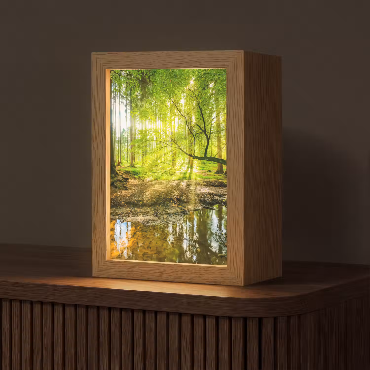 Bos - Landschap - Water - Bomen - Zon - Groen - Natuur Light Box met kabel (Tafellamp) klein -z3d_website