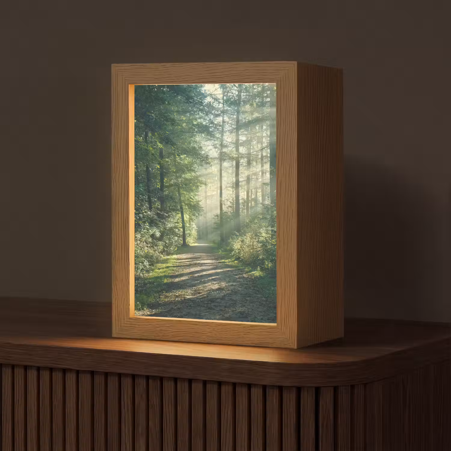 Bos - Pad - Zon - Bomen - Groen - Natuur Light Box met kabel (Tafellamp) klein -z3d_website