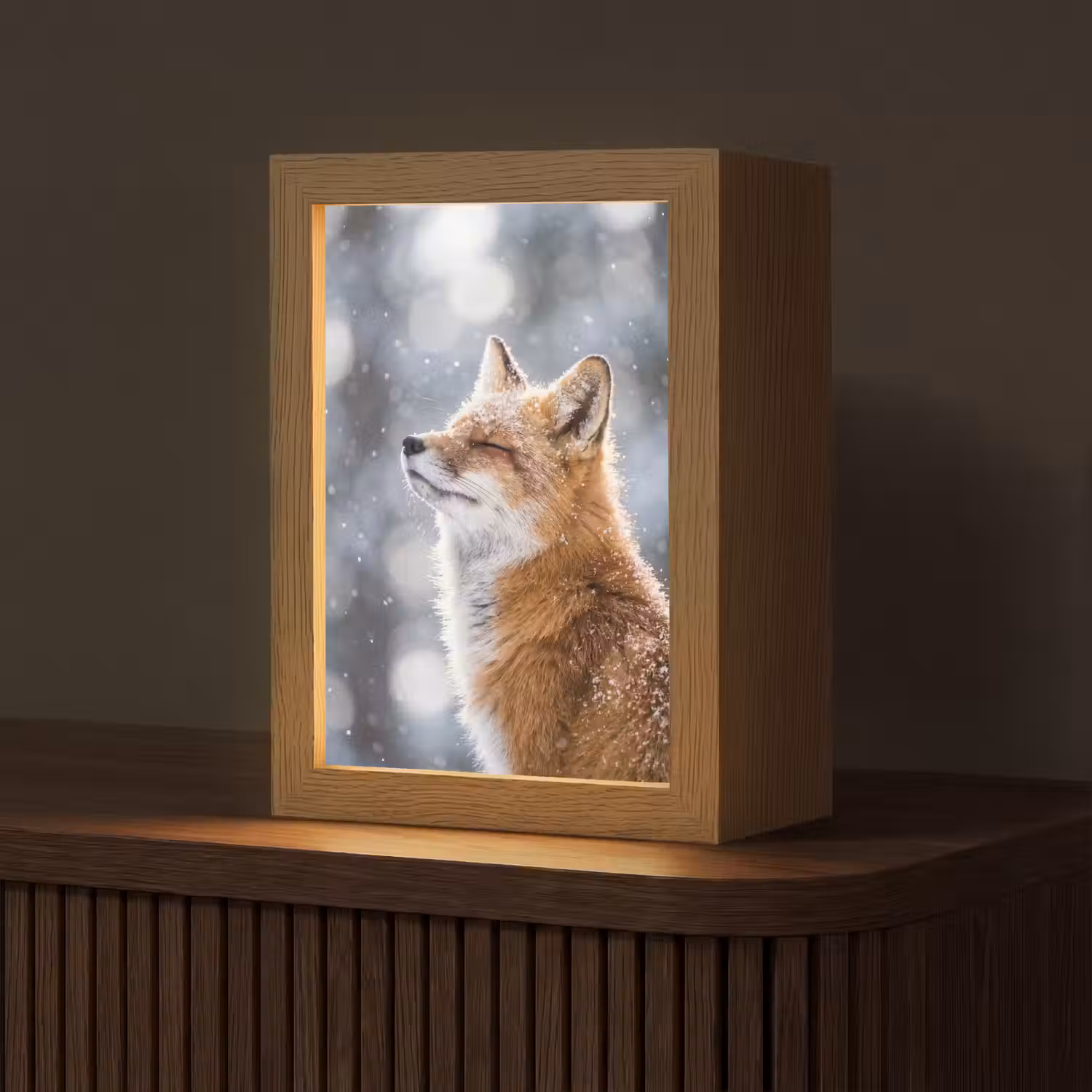 Vos - Sneeuwval - Portret - Winter - Sfeervol Light Box met kabel (Tafellamp) klein -z3d_website