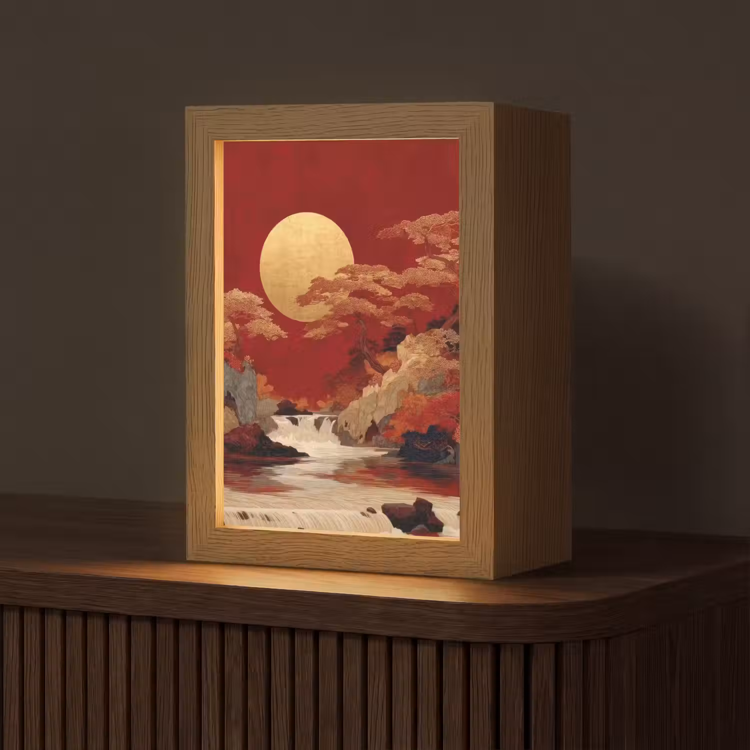 Volle maan - Landschap - Waterval Light Box met kabel (Tafellamp) klein -z3d_website