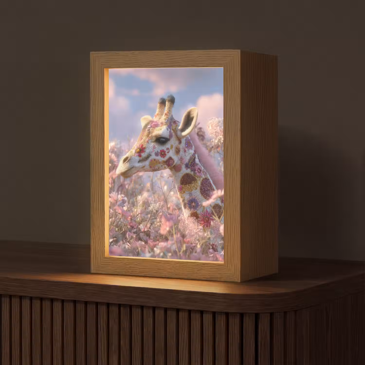Giraffe - Bloemen - Roze Light Box met kabel (Tafellamp) klein -z3d_website