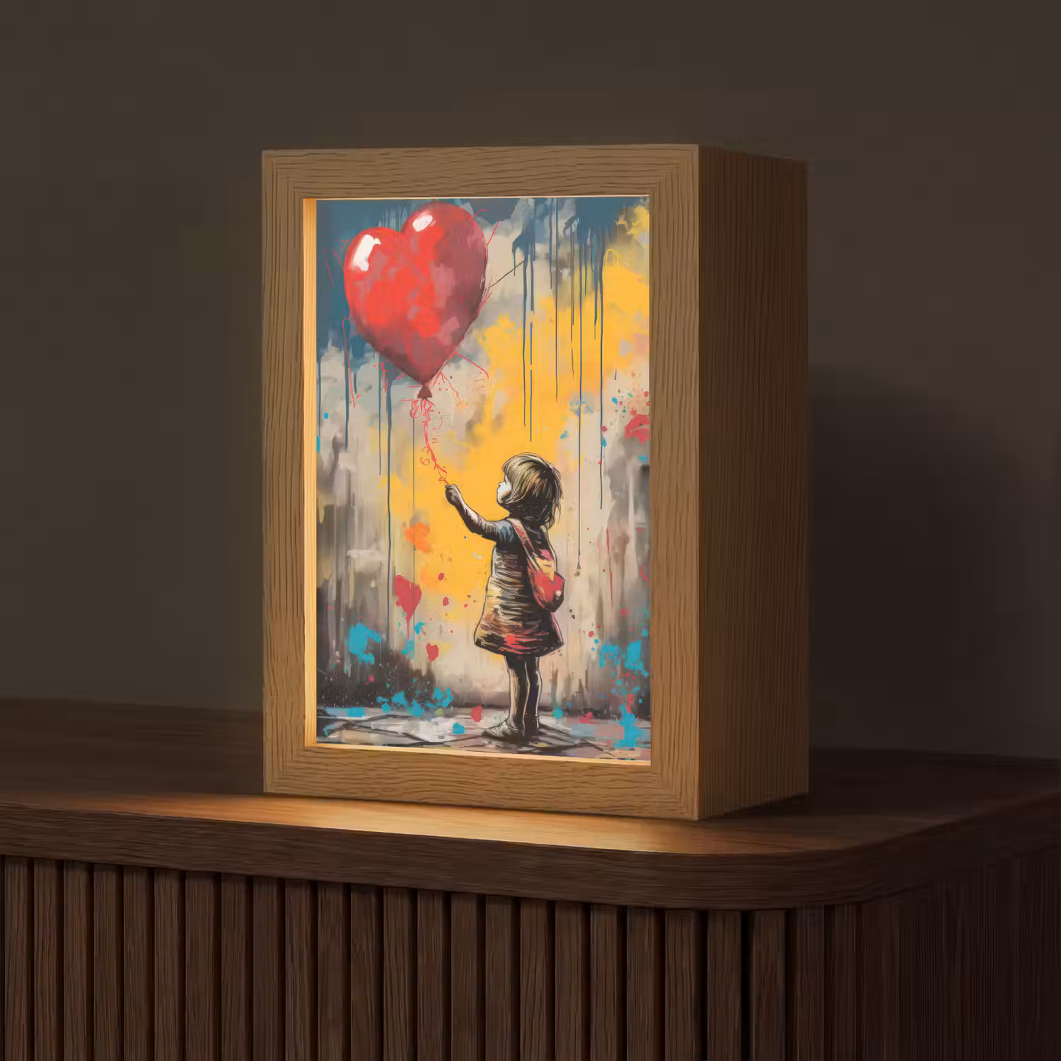 Meisje - Ballon - Hart - Graffiti Light Box met kabel (Tafellamp) klein -z3d_website