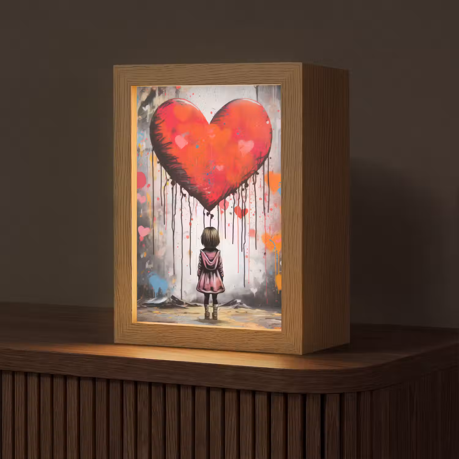 Meisje - Hart - Graffiti - Kunst - Kleuren - Rood Light Box met kabel (Tafellamp) klein -z3d_website