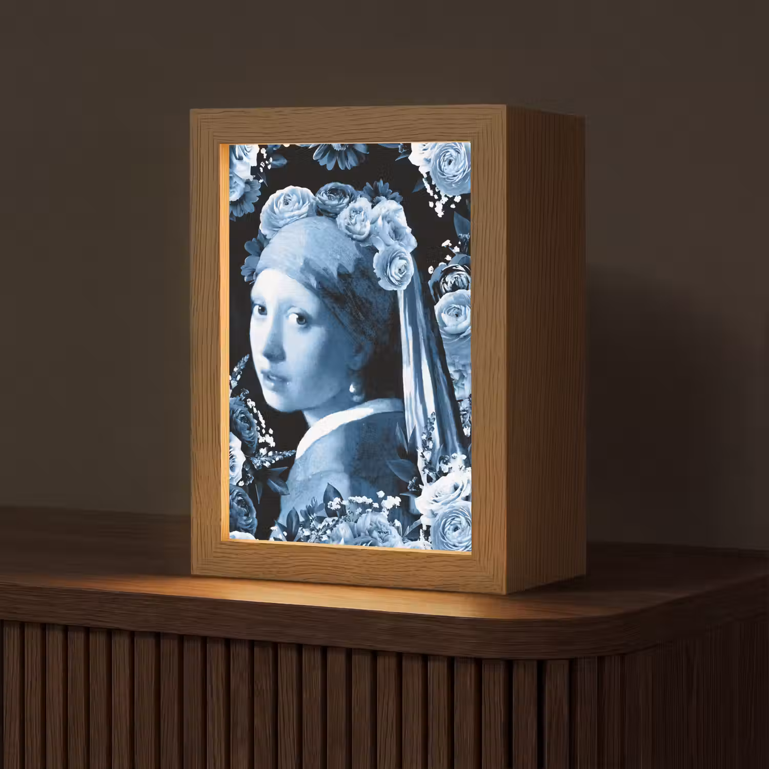 Meisje met de parel - Johannes Vermeer - Delfts blauw Light Box met kabel (Tafellamp) klein -z3d_website