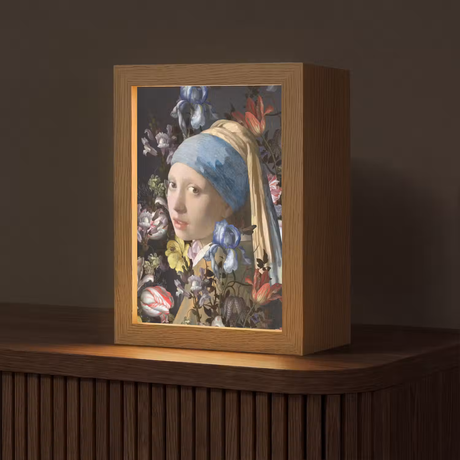 Meisje met de parel - Johannes Vermeer - Bloemen Light Box met kabel (Tafellamp) klein -z3d_website
