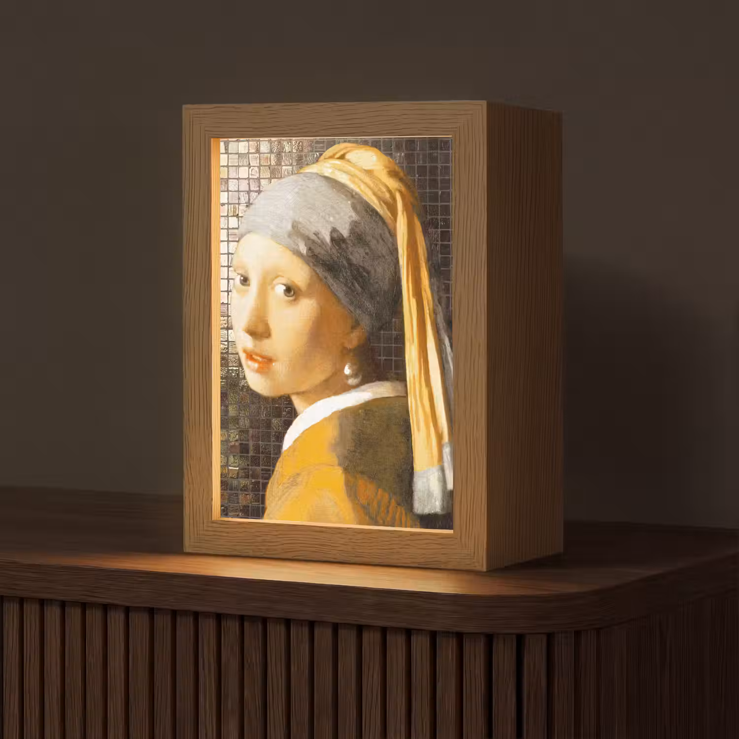 Meisje met de parel - Johannes Vermeer - Mozaïek Light Box met kabel (Tafellamp) klein -z3d_website