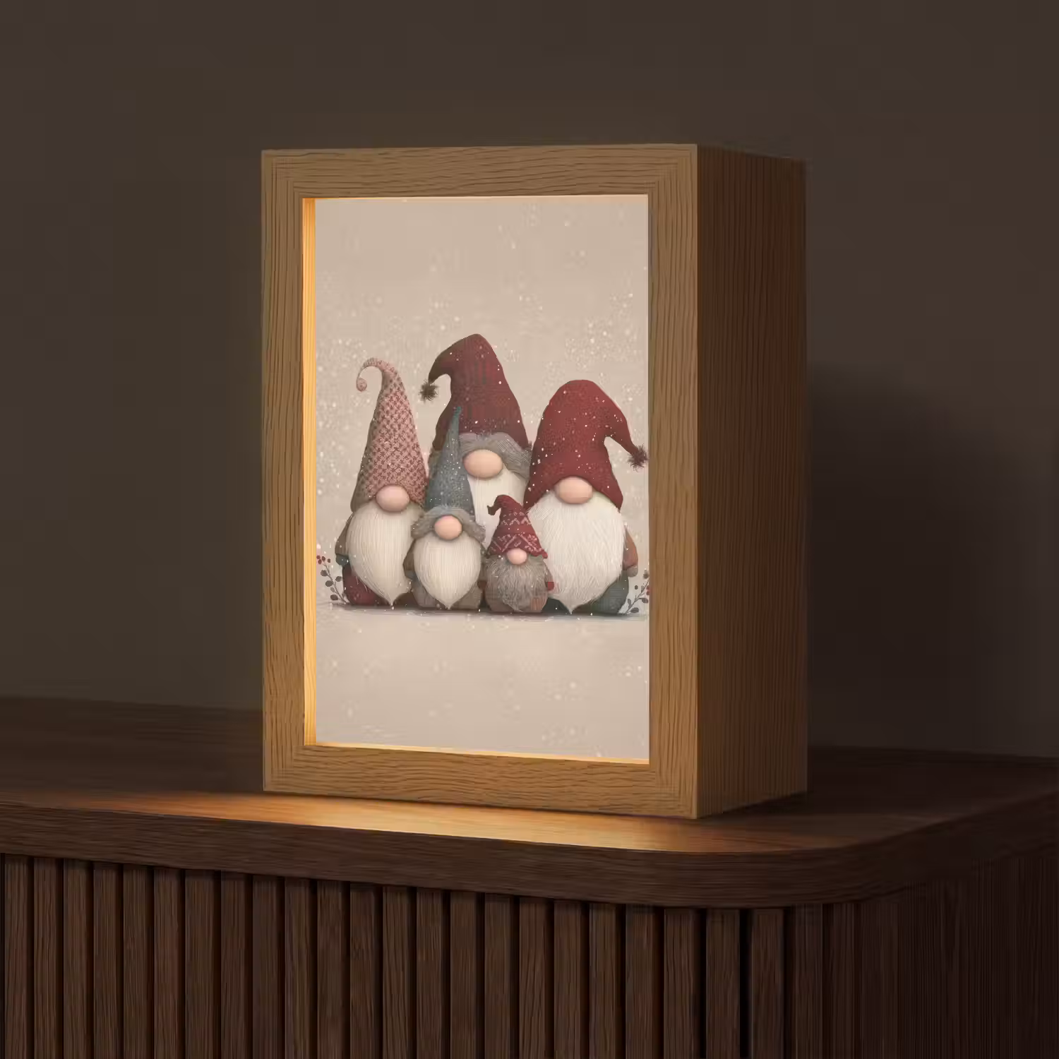 Kabouters - Kerst - Sneeuw - Puntmutsen Light Box met kabel (Tafellamp) klein -z3d_website