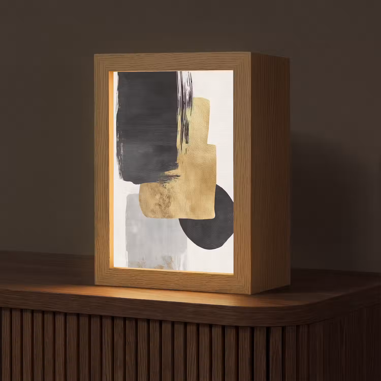 Goud - Rechthoeken - Cirkels - Abstract Light Box met kabel (Tafellamp) klein -z3d_website
