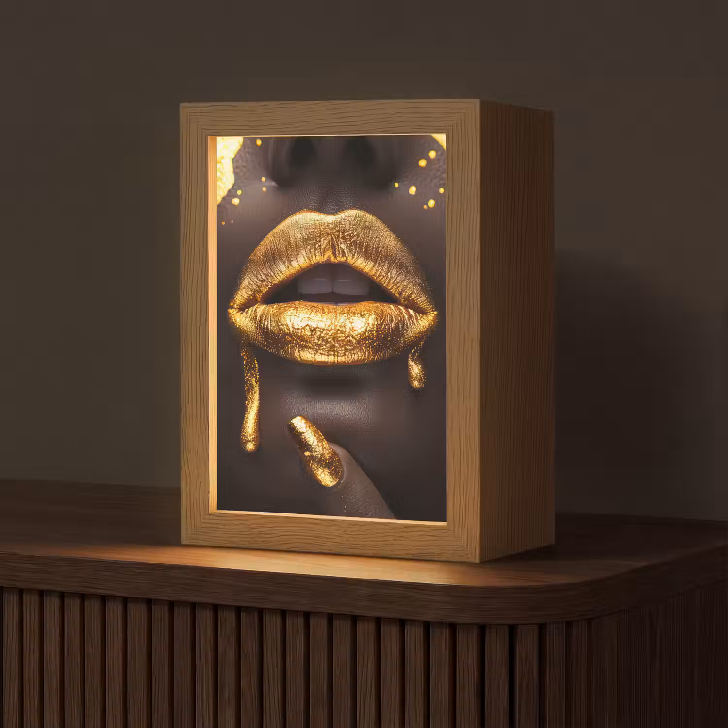 Gouden lippen - Gezicht - Vrouw - Modern Light Box met kabel (Tafellamp) klein -z3d_website