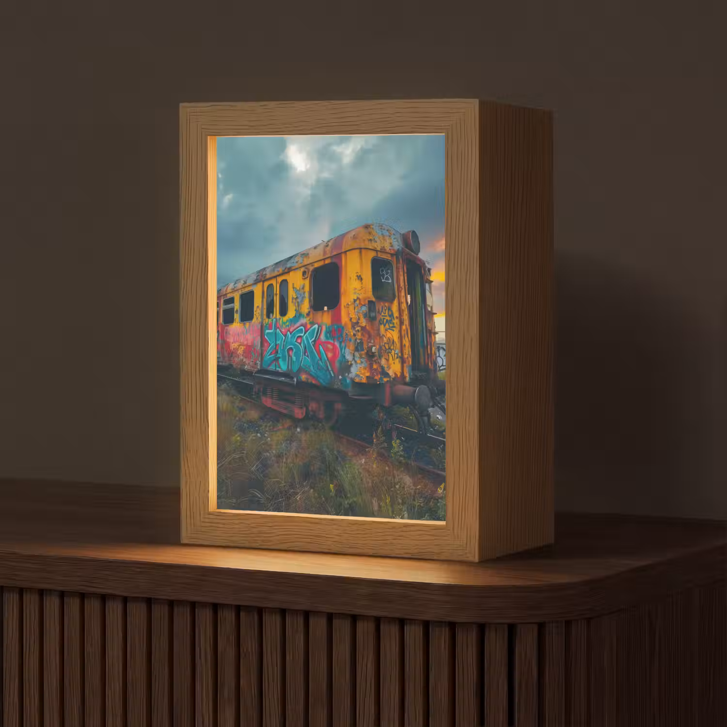 Graffiti - Verlaten trein - Street art Light Box met kabel (Tafellamp) klein -z3d_website
