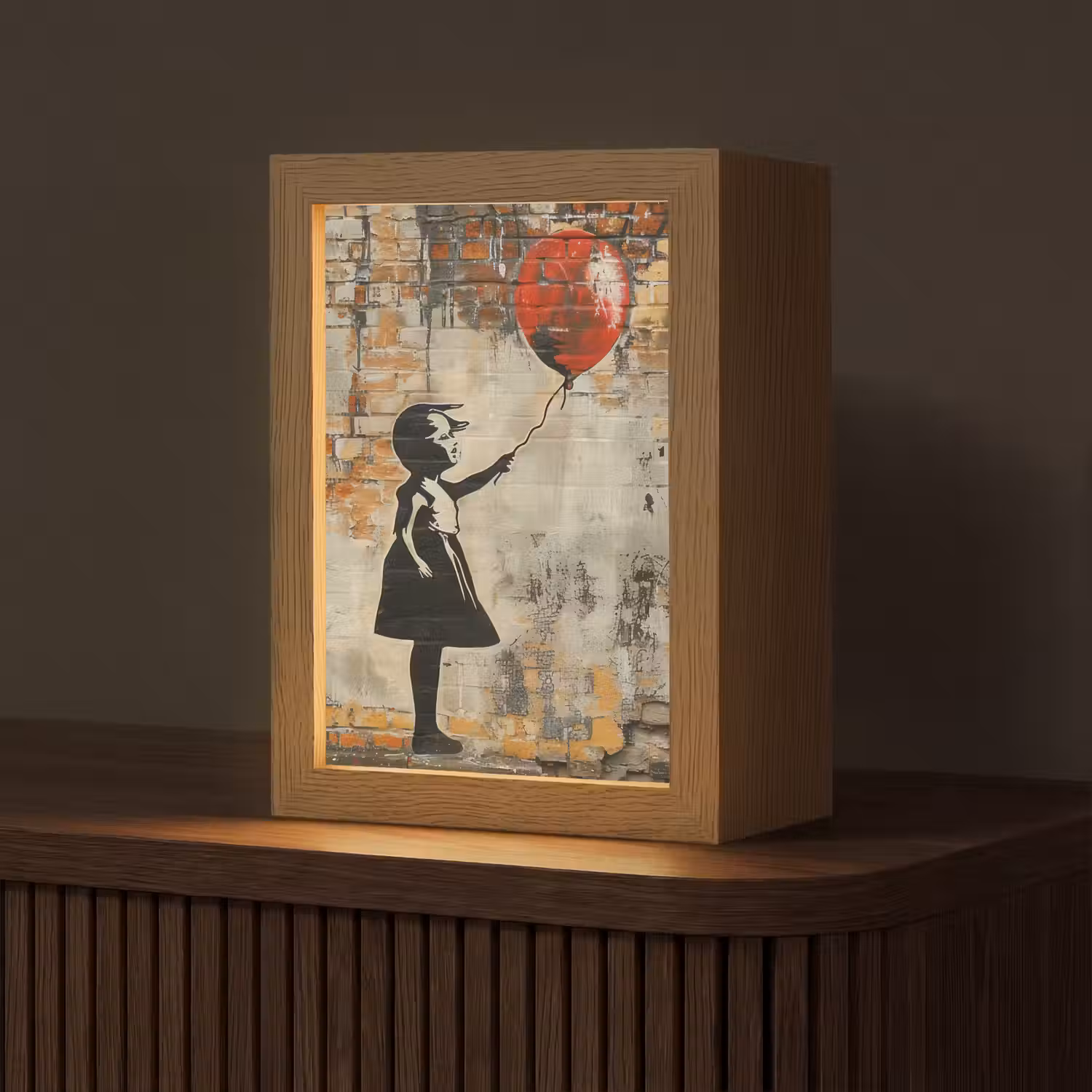 Graffiti - Banksy Style - Meisje met ballon Light Box met kabel (Tafellamp) klein -z3d_website
