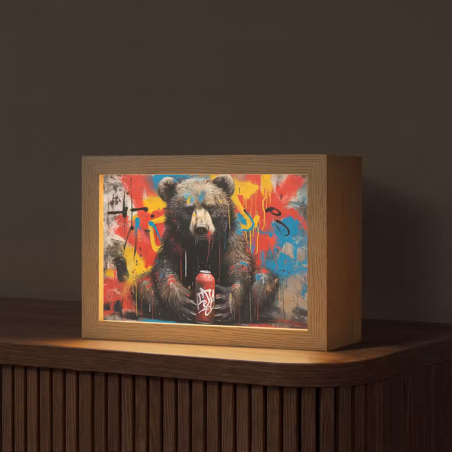 Graffiti - Beer - Dier - Muur - Street art Light Box met kabel (Tafellamp) klein -z3d_website
