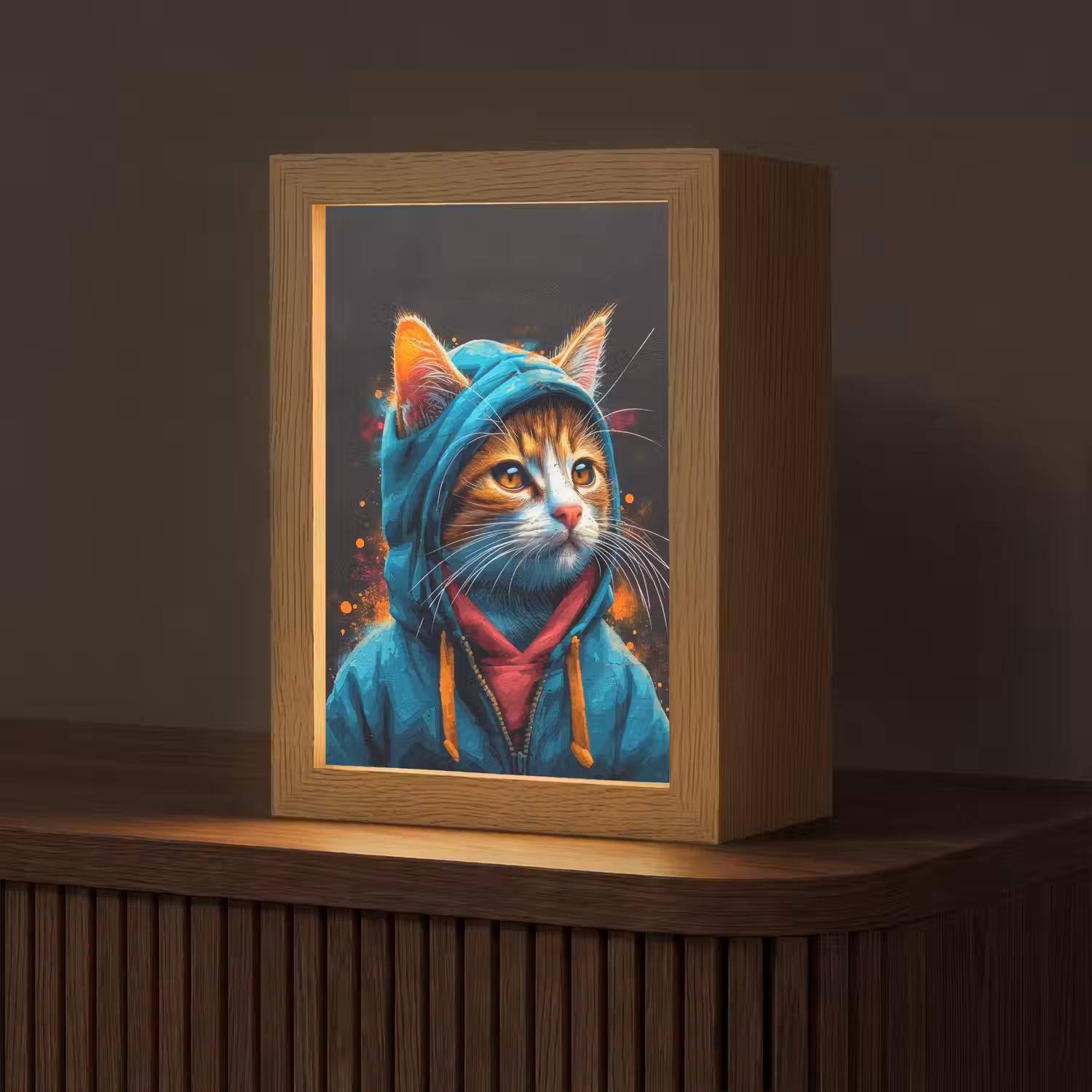 Graffiti - Kat - Zwart - Jas - Street art Light Box met kabel (Tafellamp) klein -z3d_website