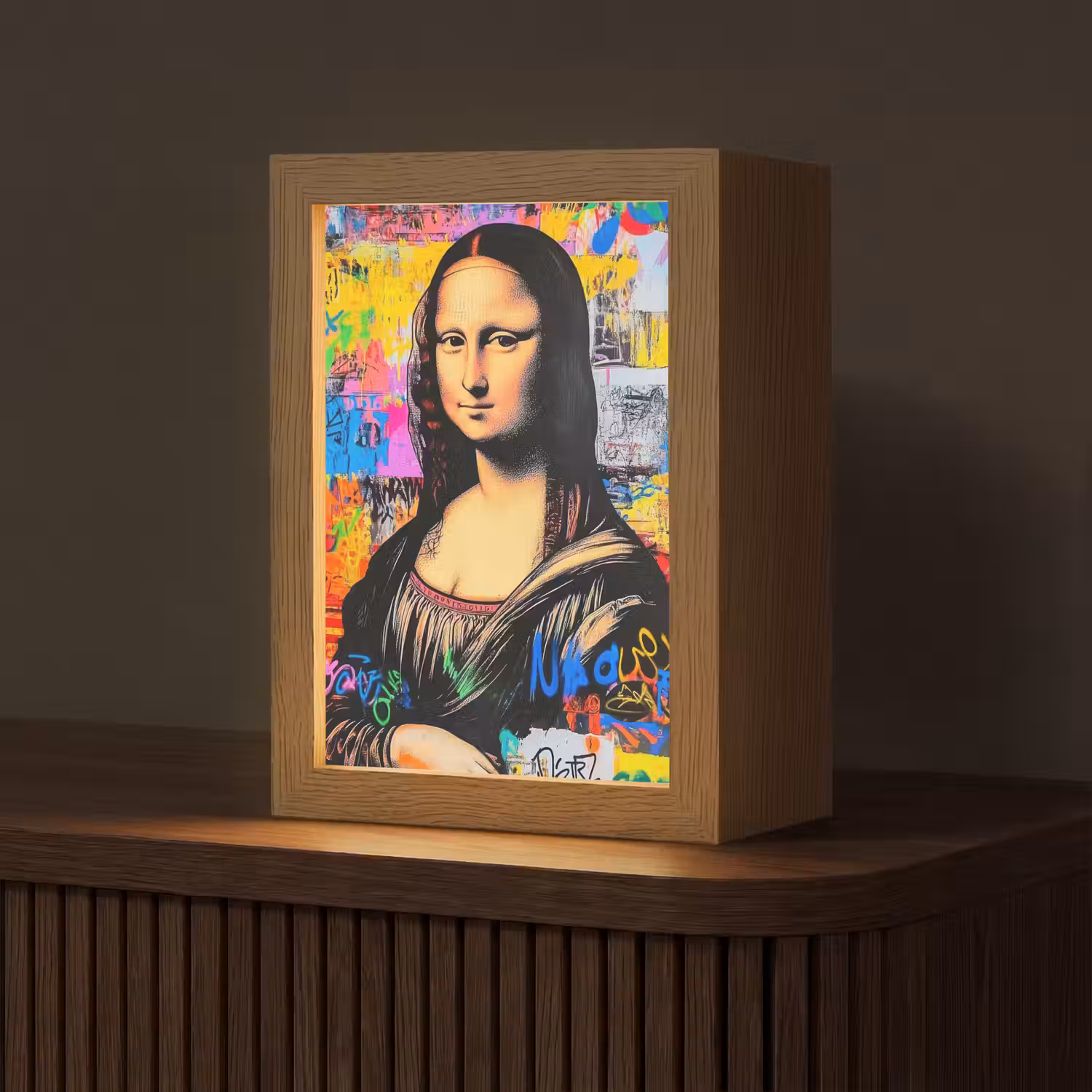Graffiti - Neon - Mona Lisa - Kunst - Da Vinci Light Box met kabel (Tafellamp) klein -z3d_website