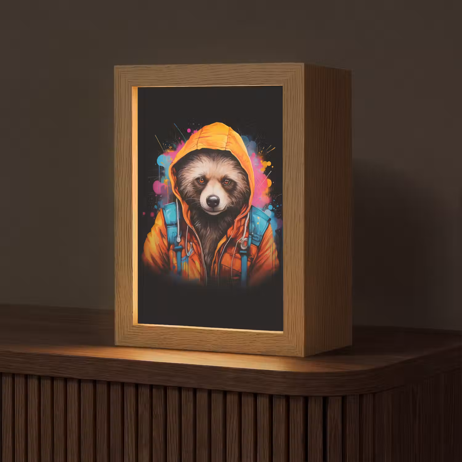 Graffiti - Wasbeer - Jas - Zwart Light Box met kabel (Tafellamp) klein -z3d_website