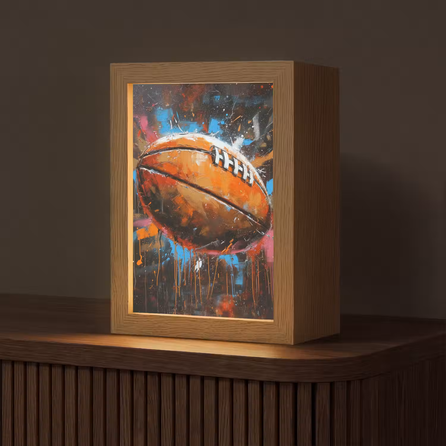 Graffiti - Rugby - Kleurrijk - Rugbybal Light Box met kabel (Tafellamp) klein -z3d_website
