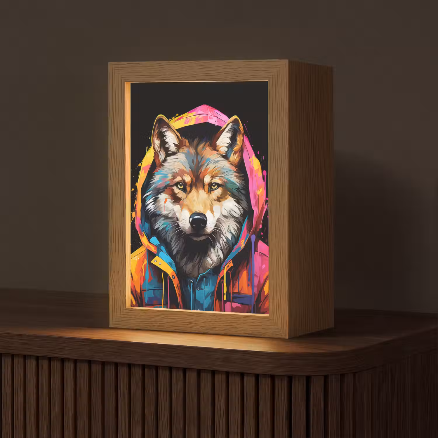 Graffiti - Wolf - Jas - Zwart Light Box met kabel (Tafellamp) klein -z3d_website