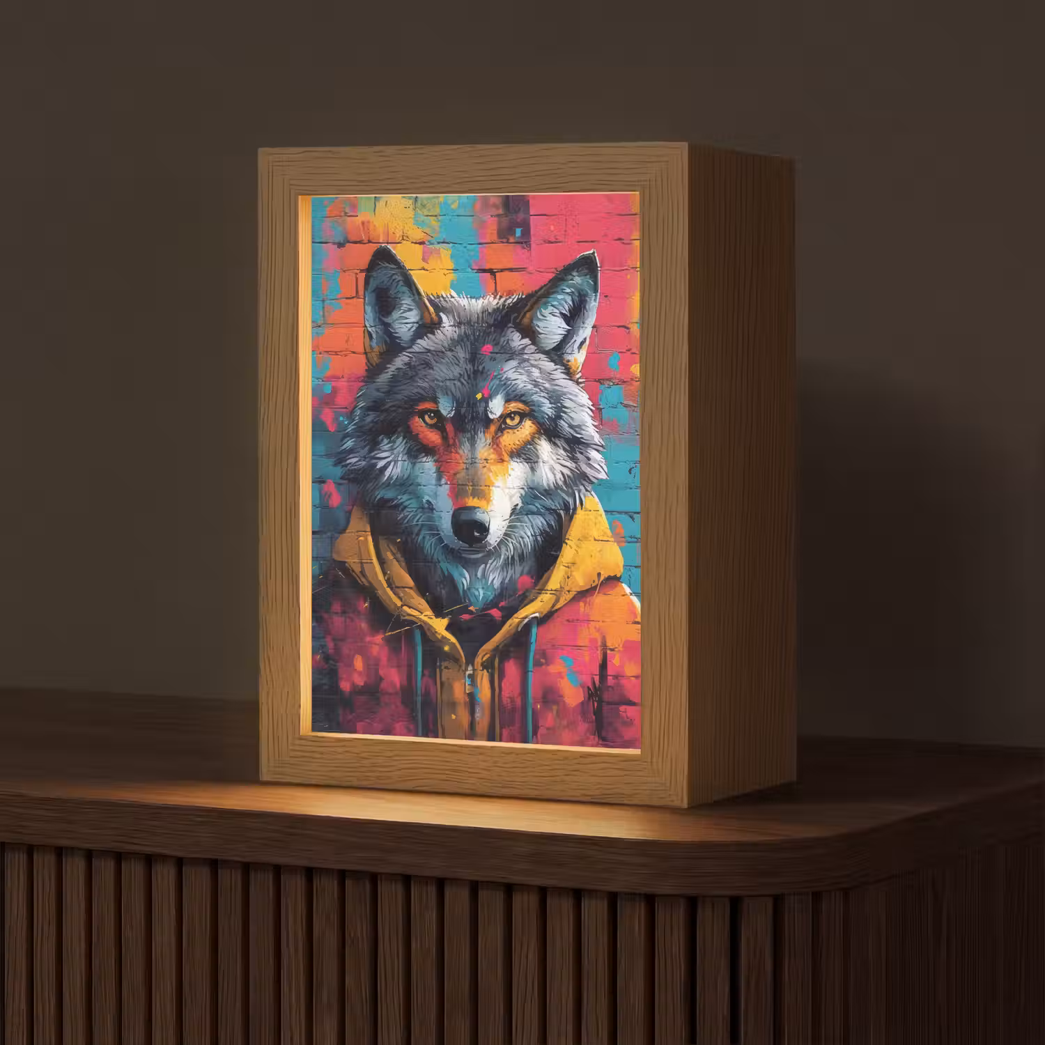 Graffiti - Wolf - Street art - Blauw Light Box met kabel (Tafellamp) klein -z3d_website