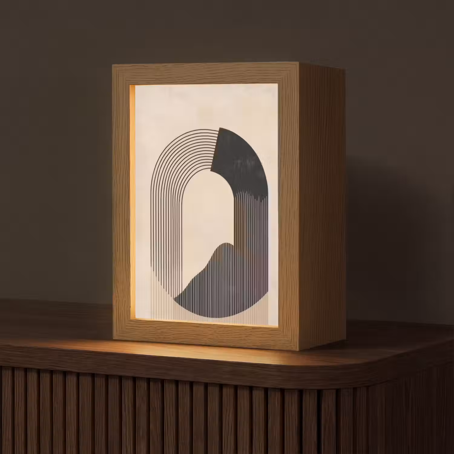 Grafisch gebogen motief - Beige Light Box met kabel (Tafellamp) klein -z3d_website