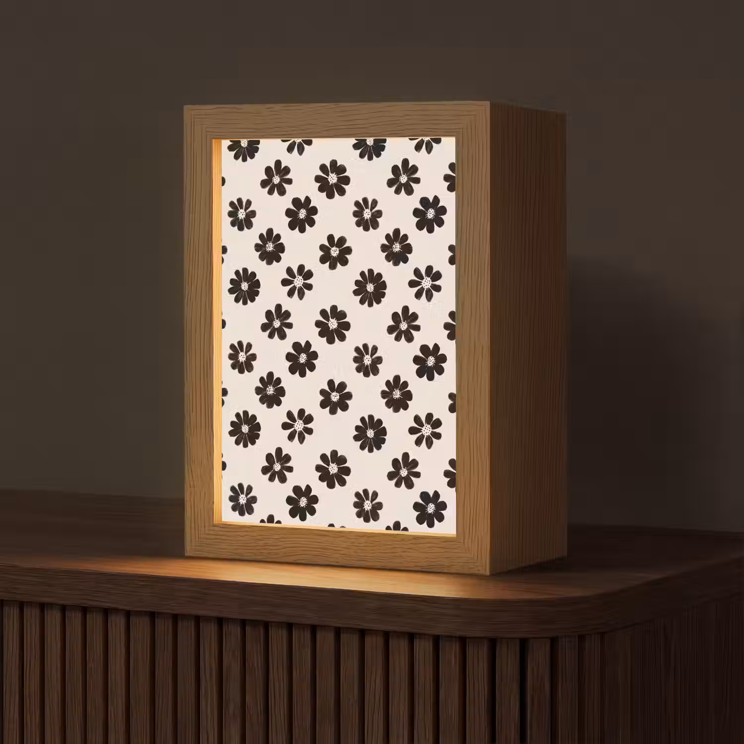 Grafisch - Madeliefjes - Zwart - Beige Light Box met kabel (Tafellamp) klein 925 -z3d_website
