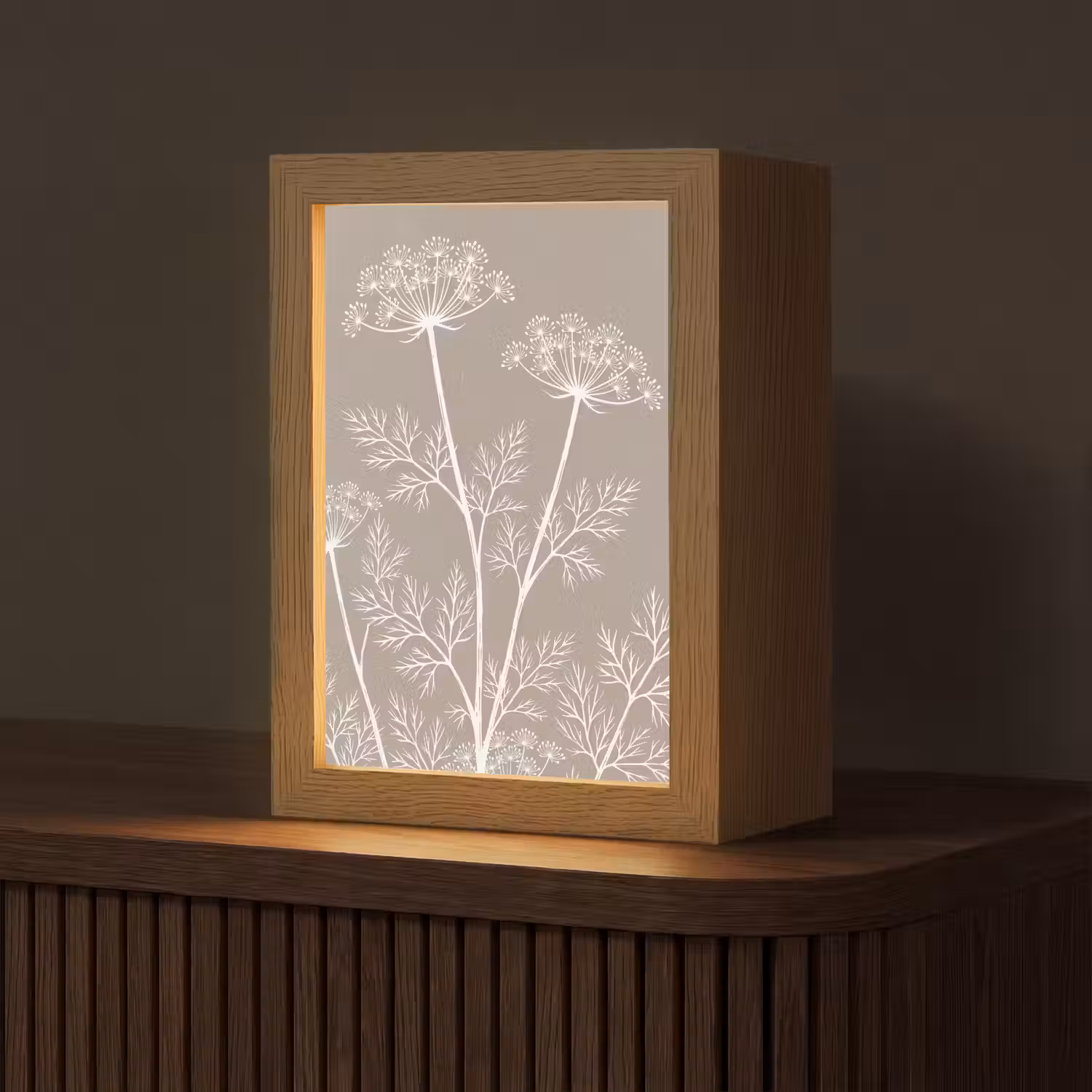 Grafisch - Fluitenkruid - Taupe Light Box met kabel (Tafellamp) klein -z3d_website