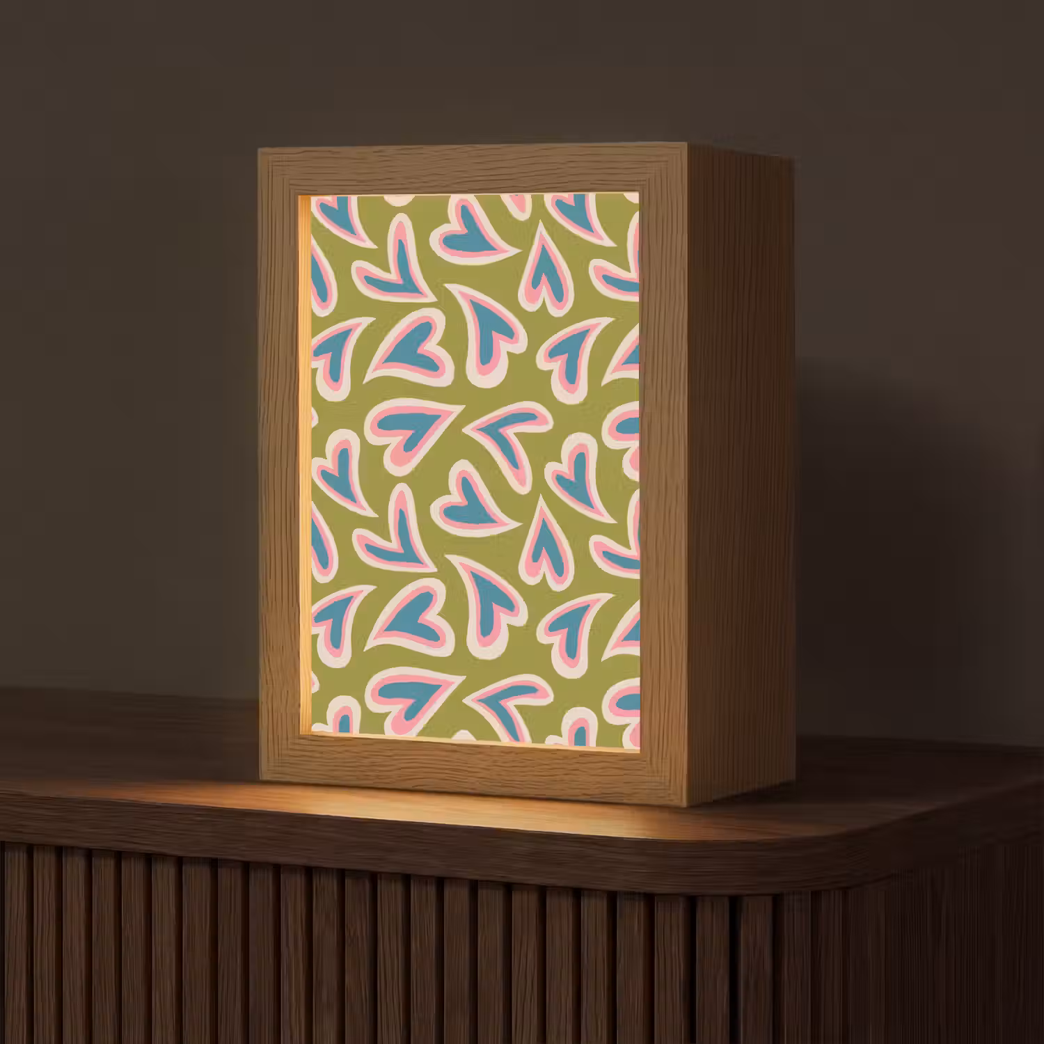 Groen - Retro - Hartjes - Patroon Light Box met kabel (Tafellamp) klein 925 -z3d_website