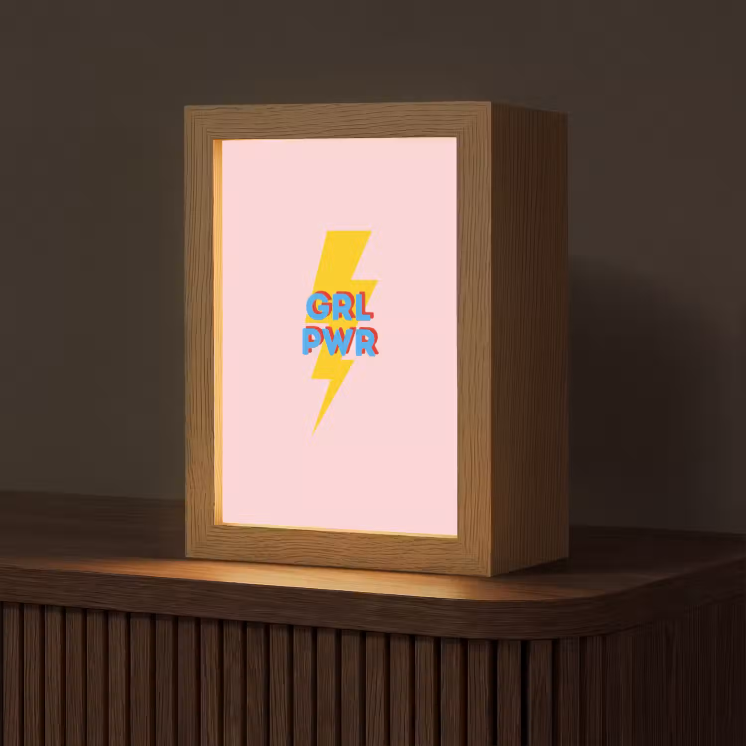 Grl pwr - Bliksem - Roze Light Box met kabel (Tafellamp) klein -z3d_website