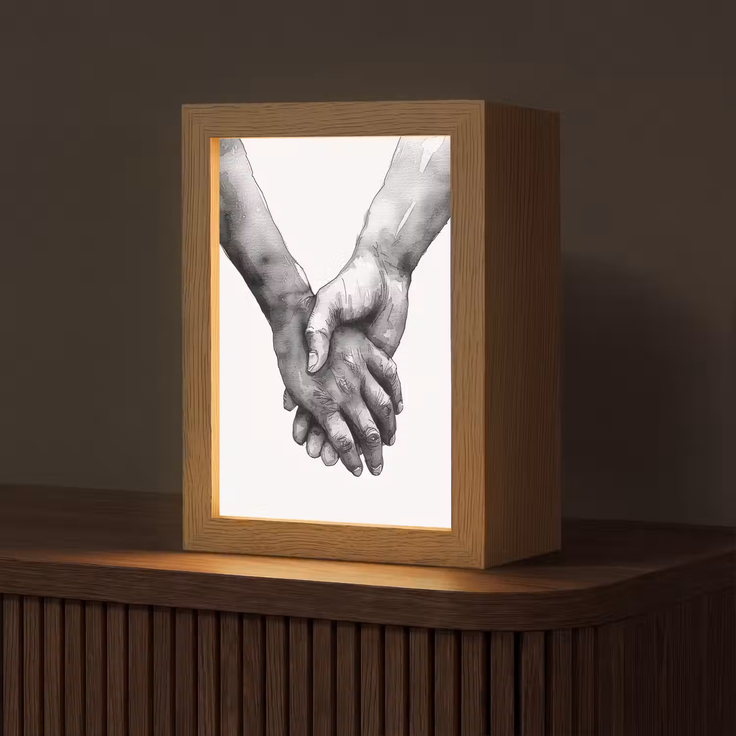Handen - Zwart wit - Modern - Kunst Light Box met kabel (Tafellamp) klein -z3d_website