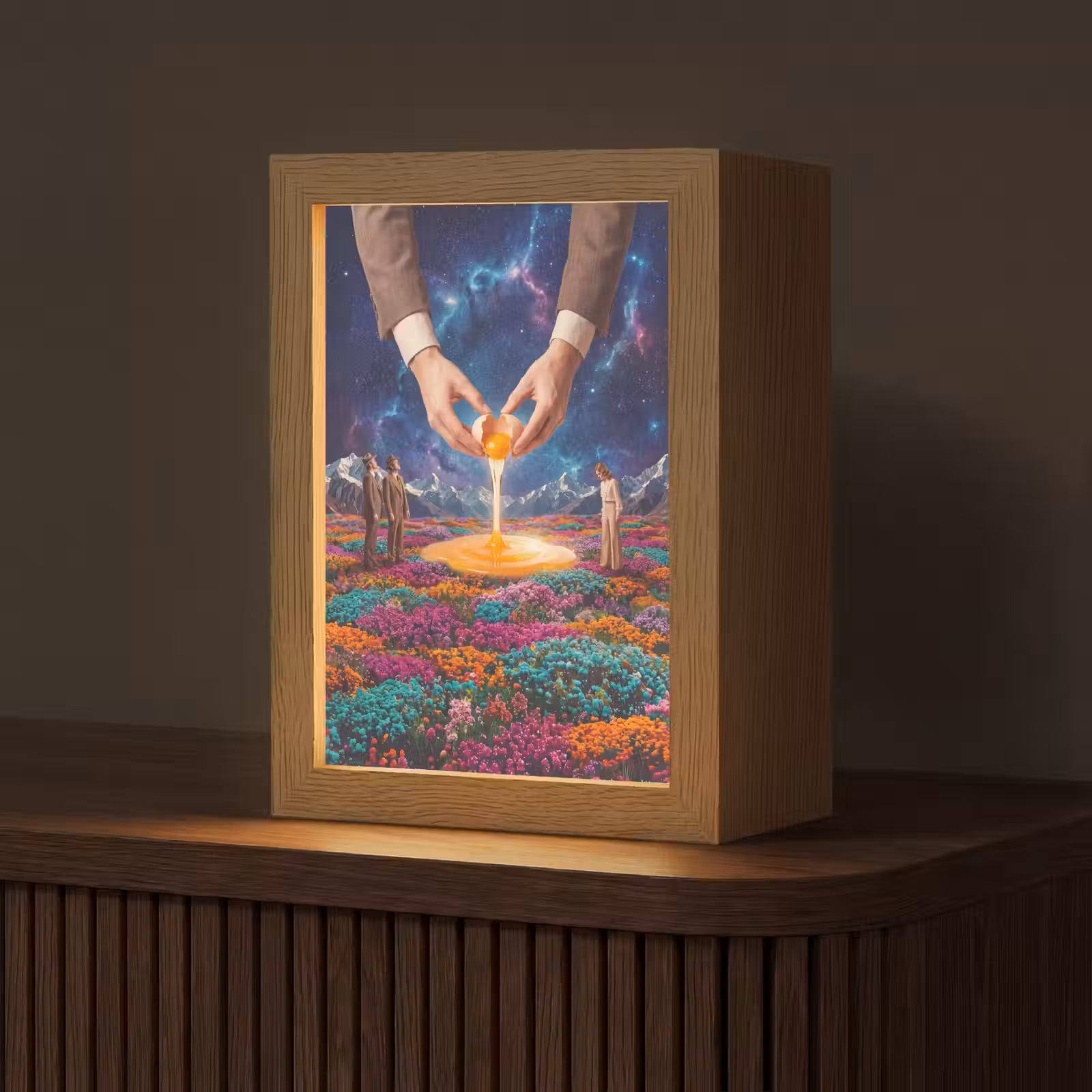 Table Lamp - Hands - Egg - Surrealism - Handen - Ei - Surrealisme Light Box met kabel (Tafellamp) klein