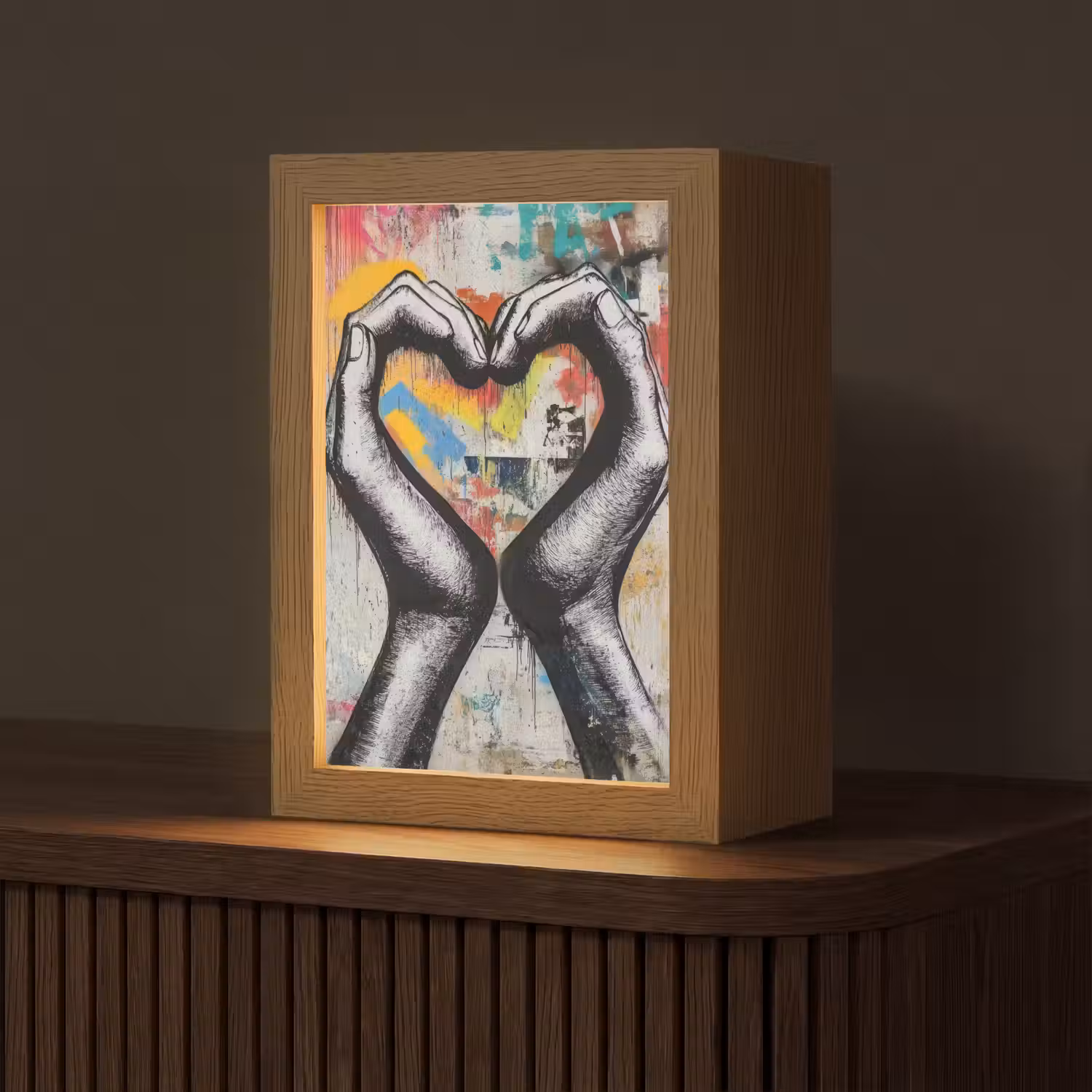 Handen - Hart - Street art - Graffiti Light Box met kabel (Tafellamp) klein -z3d_website
