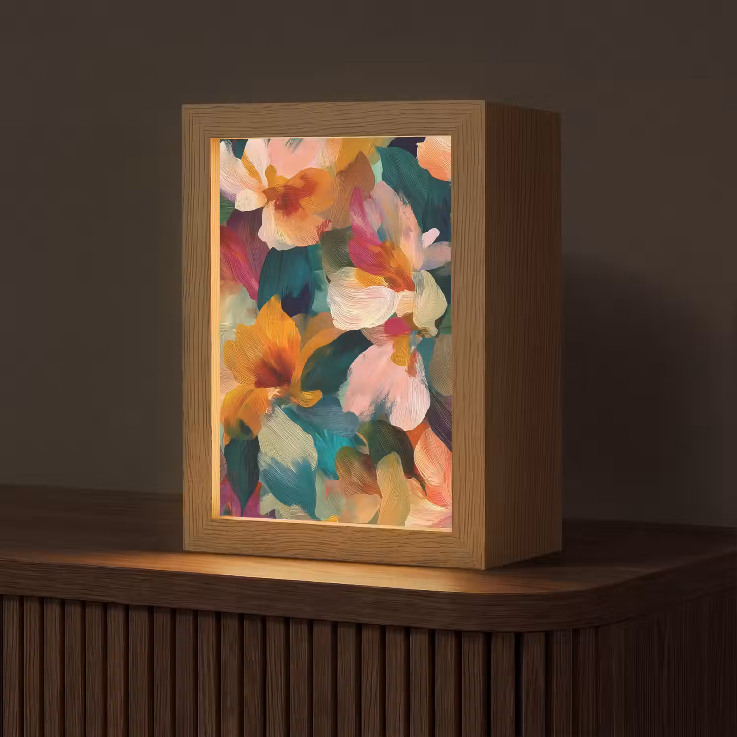 Harmonieus - Abstracte bloemen - Warme tinten Light Box met kabel (Tafellamp) klein -z3d_website