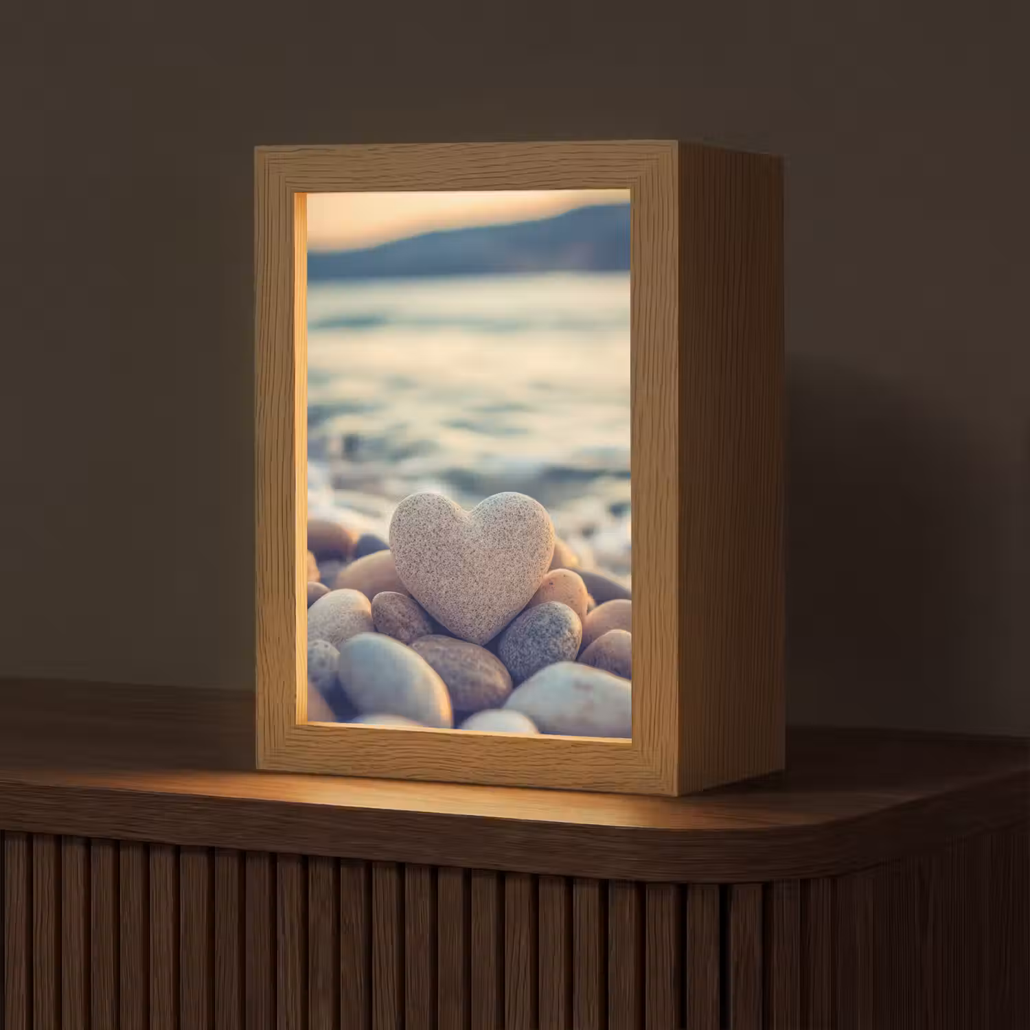 Hart - Stenen - Natuur - Keien - Zen - Kiezelstenen Light Box met kabel (Tafellamp) klein -z3d_website