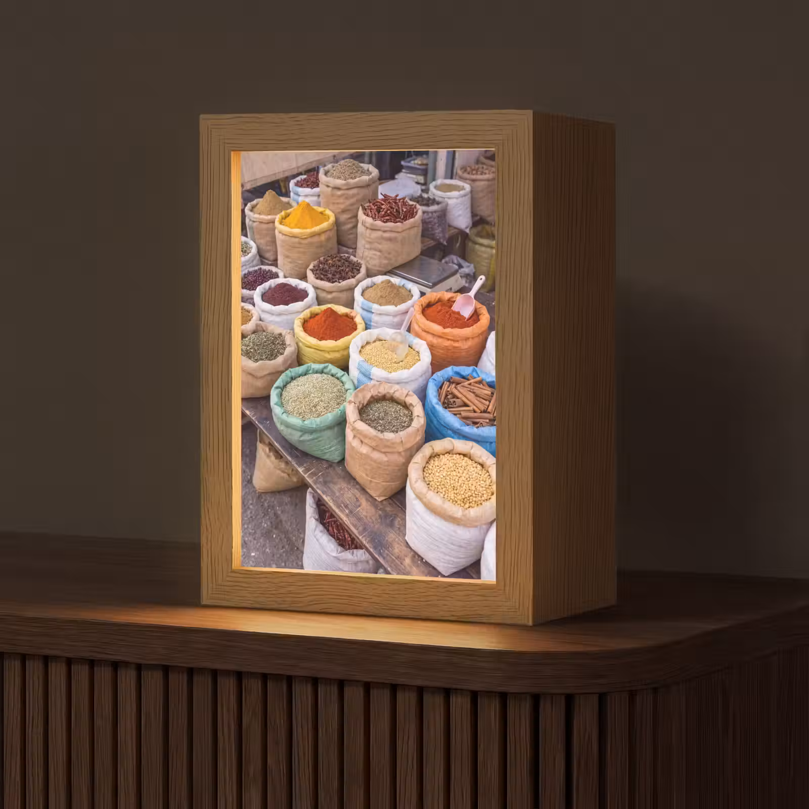 Table Lamp - Herbs - Bags - Market - Kruiden - Zakken - Markt Light Box met kabel (Tafellamp) klein