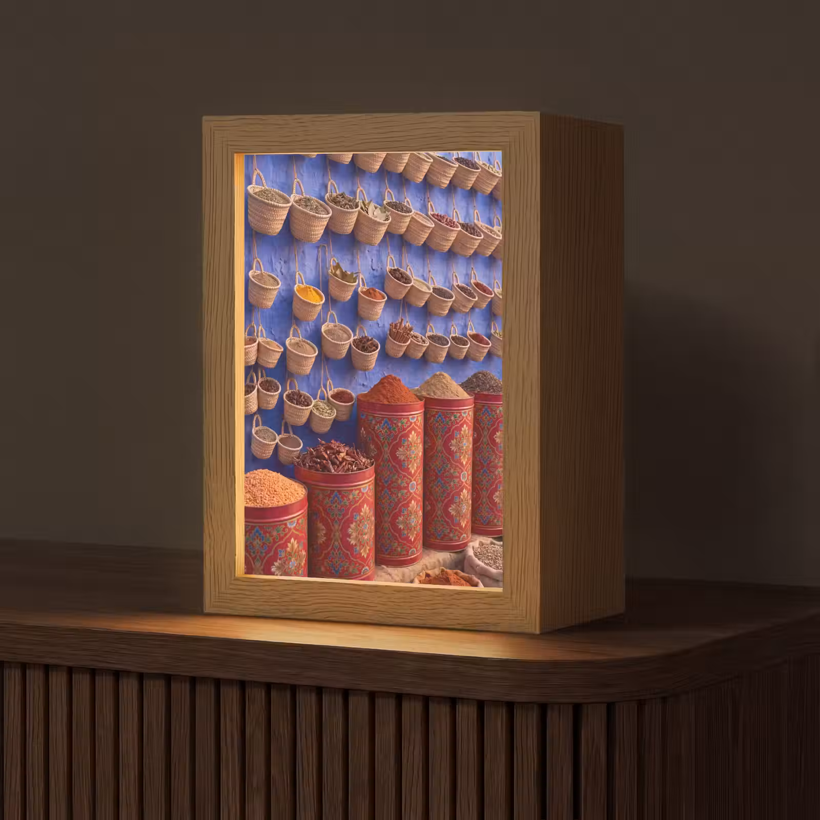 Table Lamp - Herbs - Baskets - Market - Kruiden - Manden - Markt Light Box met kabel (Tafellamp) klein