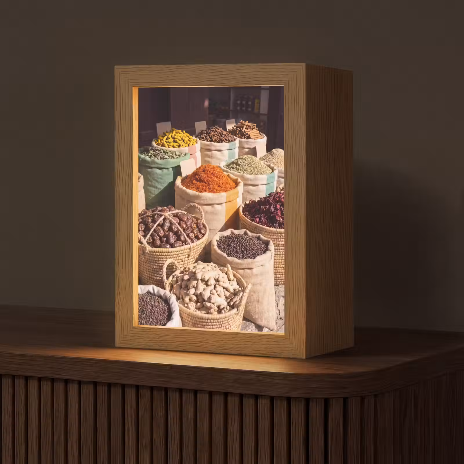 Table Lamp - Herbs - Market - Colorful - Kruiden - Markt - Kleurrijk Light Box met kabel (Tafellamp) klein