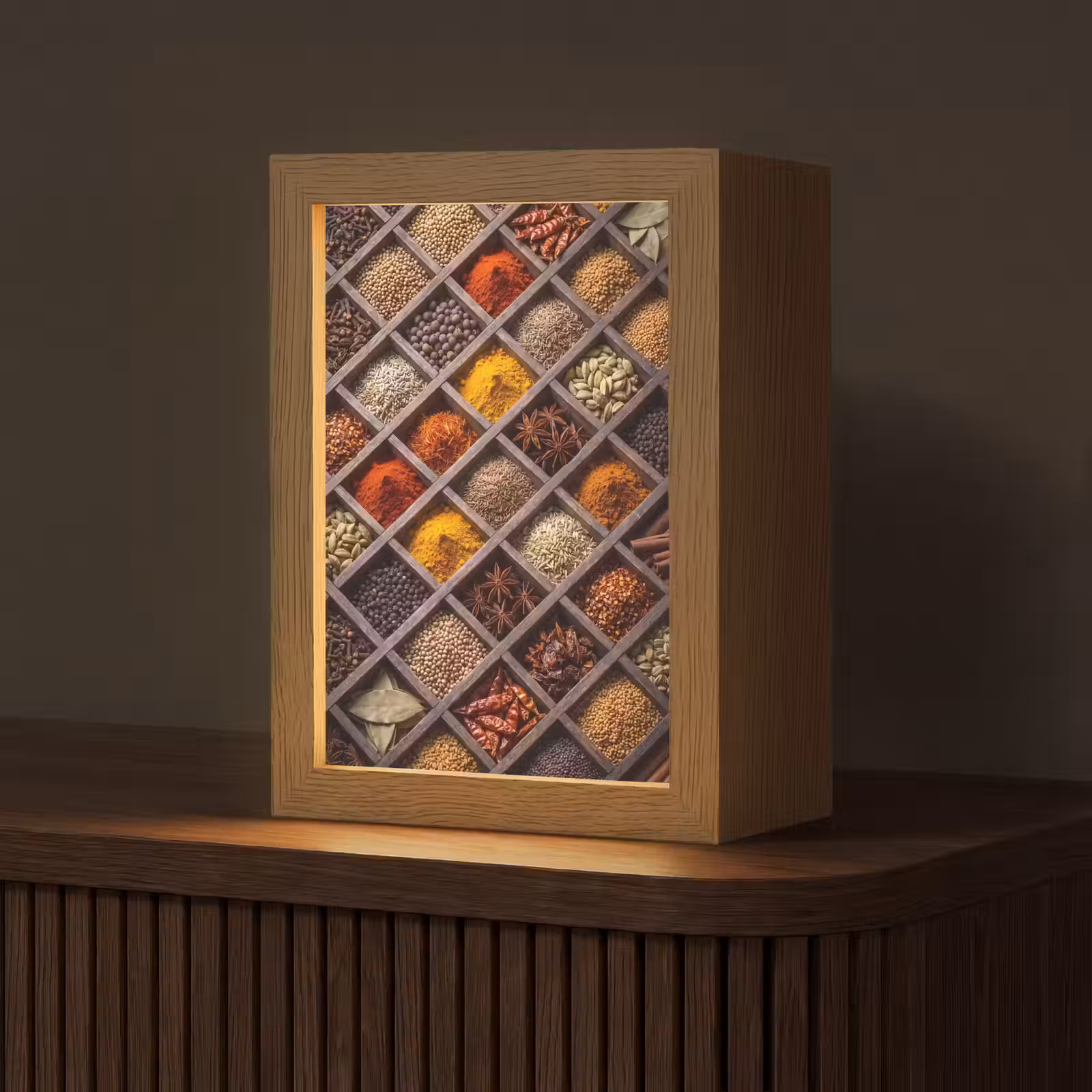 Table Lamp - Herbs - Wood - Food - Kruiden - Houten - Eten Light Box met kabel (Tafellamp) klein