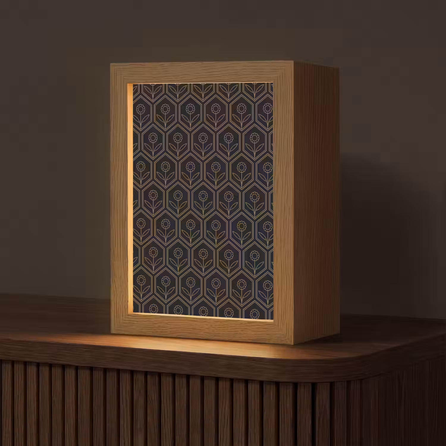 Zeshoek - Zwart - Goud - Bloem Light Box met kabel (Tafellamp) klein 925 -z3d_website