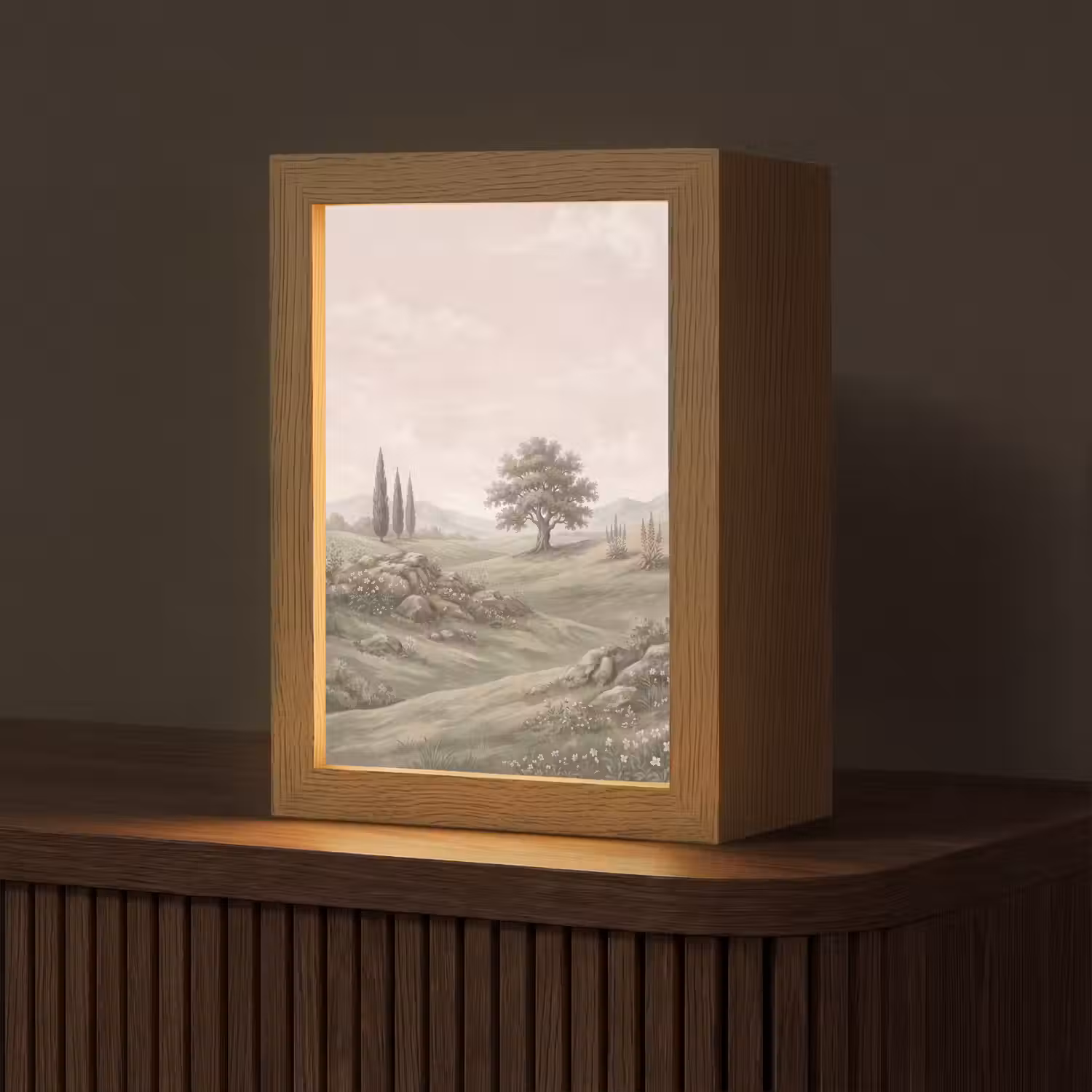 Heuvellandschap - Bomen - Natuur - Groen Light Box met kabel (Tafellamp) klein -z3d_website