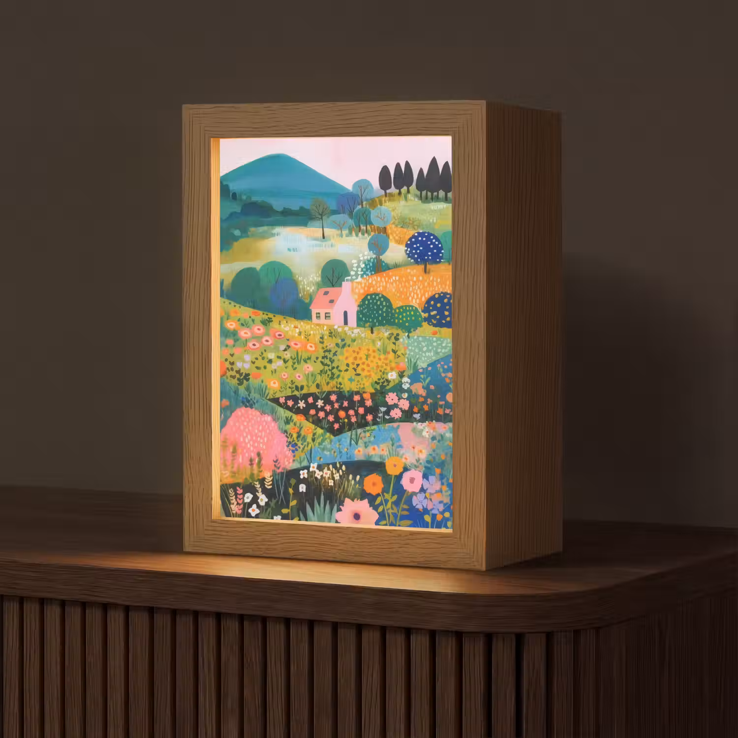 Heuvellandschap - Fantasierijk - Kleurcontrasten Light Box met kabel (Tafellamp) klein -z3d_website