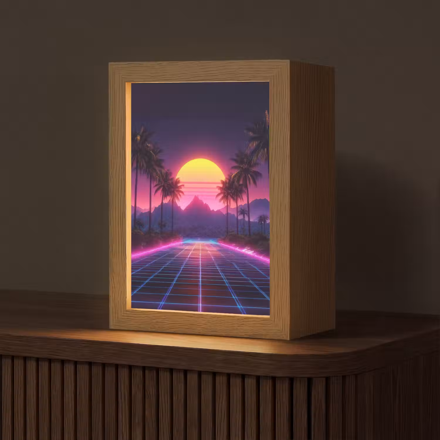 Horizon - Palmbomen - Bergen - Geel Light Box met kabel (Tafellamp) klein -z3d_website